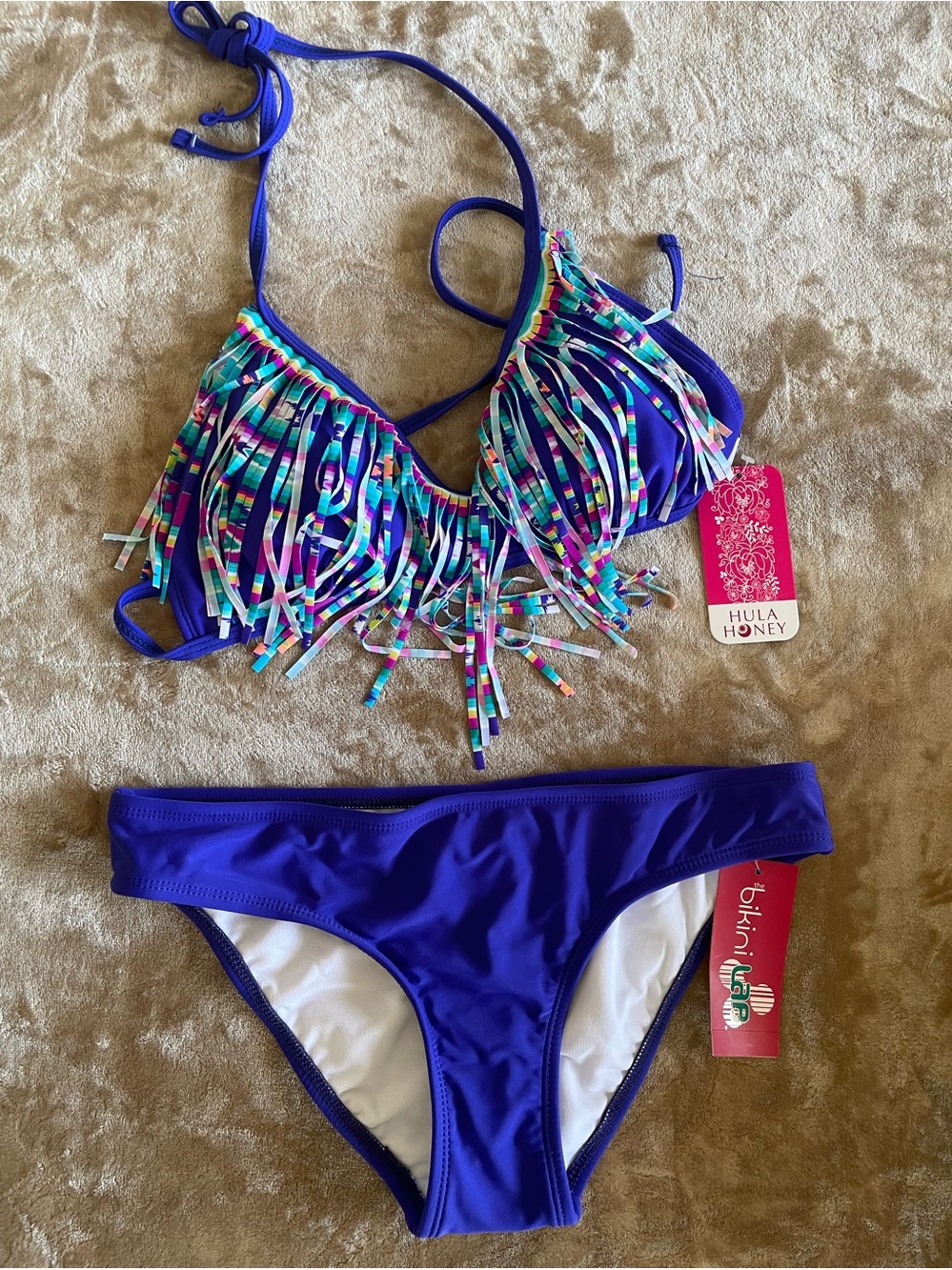 Hula Honey ' Blue Fringe Bikini Set